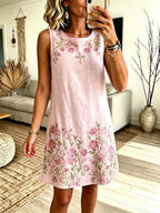 Women'S Cotton And Linen Faith Casual Floral Dress