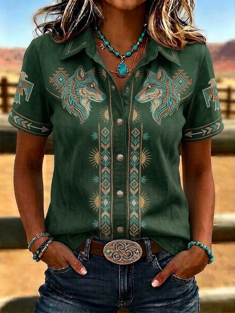 Women's Retro Ethnic Art Printed Shirt