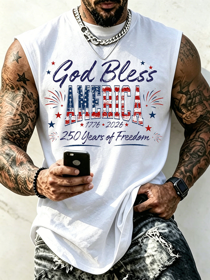 Men'S God Bless America Printed Casual Vest
