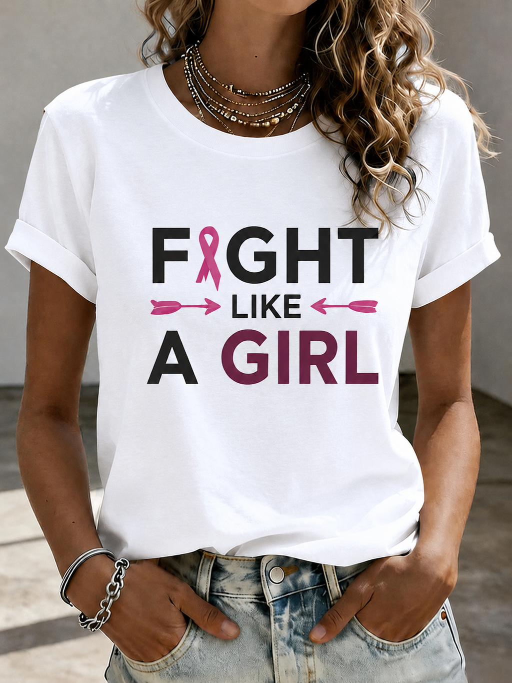 Women'S Faith Breast Cancer Publicity Print Short Sleeve T-Shirt