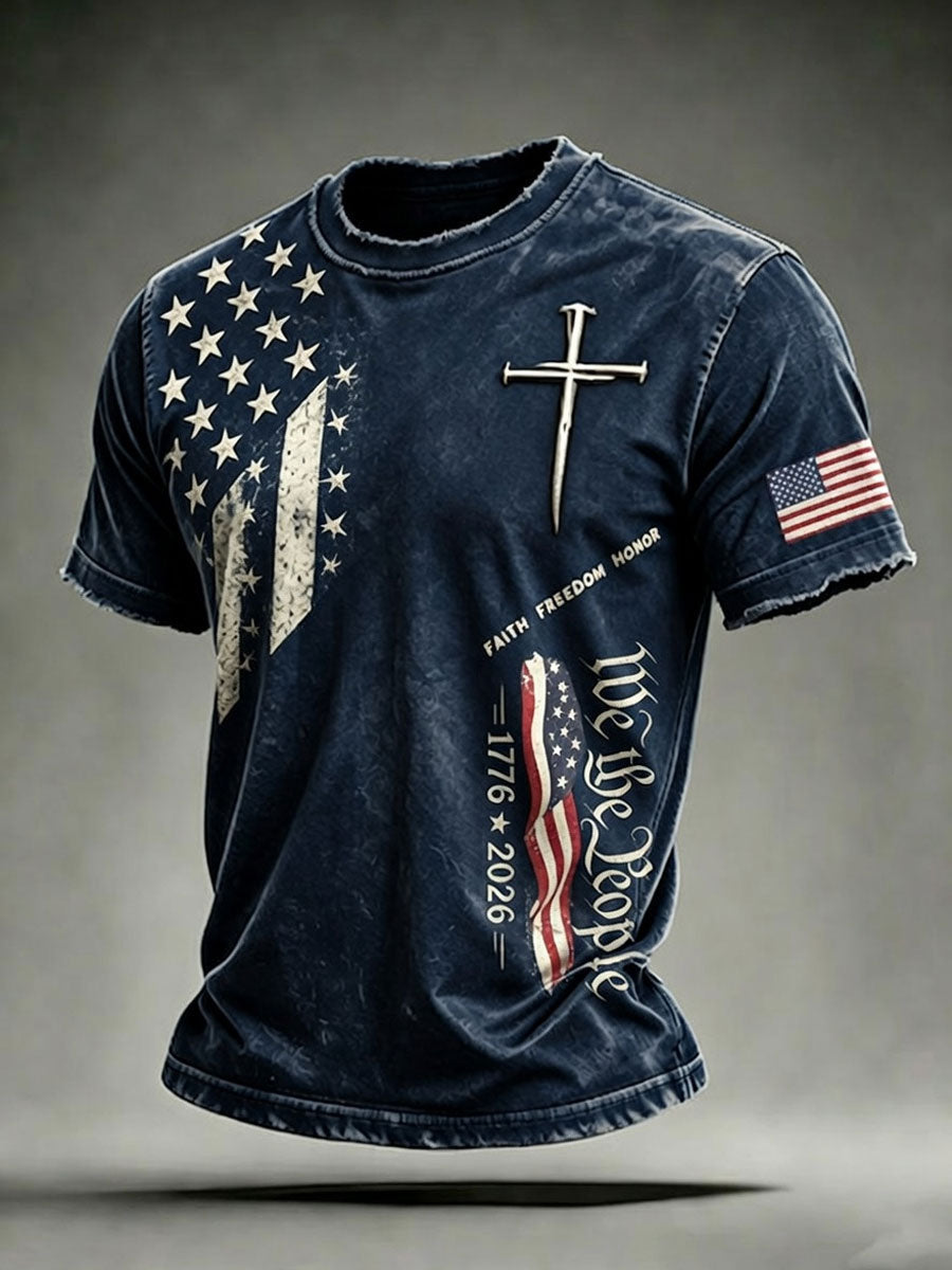 Men'S USA  Independence Day   Faith Art Printed T-Shirt