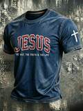 Jesus Cross Faith Commemorative Printed Round Neck T-Shirt