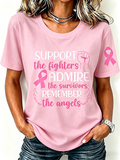 Pink Series Disease Health Awareness Public Welfare Printed Round Neck T-Shirt