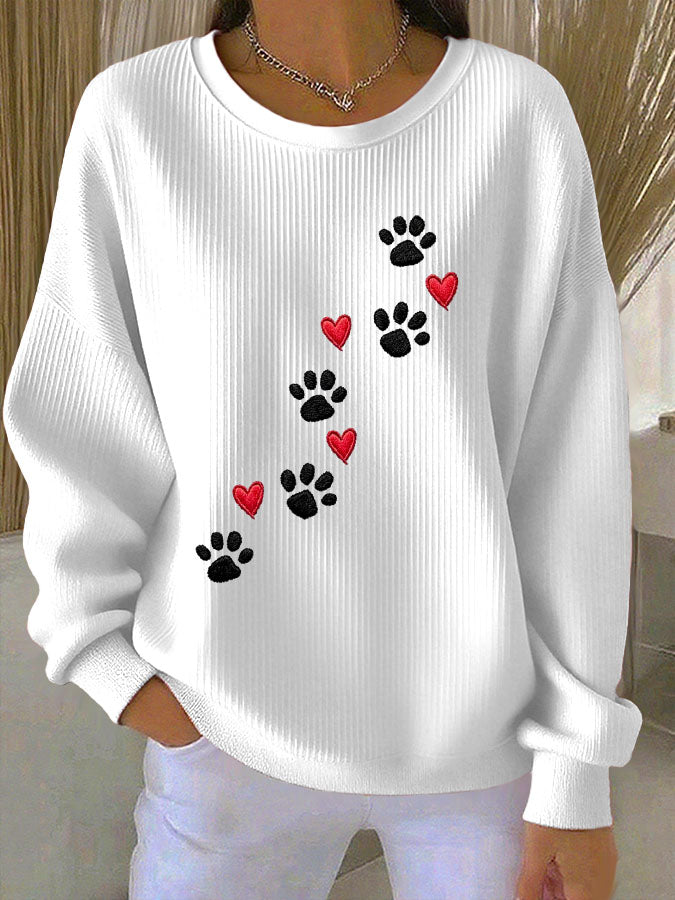Women's Paw Print Casual Knitted Sweatshirt