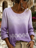 Women'S Polka Dot Striped Lace Embroidery Casual Shirt