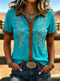 Women's Vintage Cowgirl Down Country Concert Short Sleeve Tops Shirt