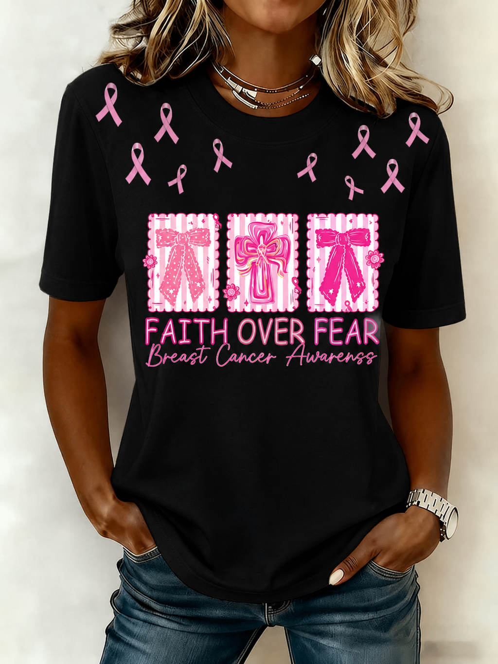 Women'S Belief In Breast Cancer Publicity Print Short Sleeve T-Shirt
