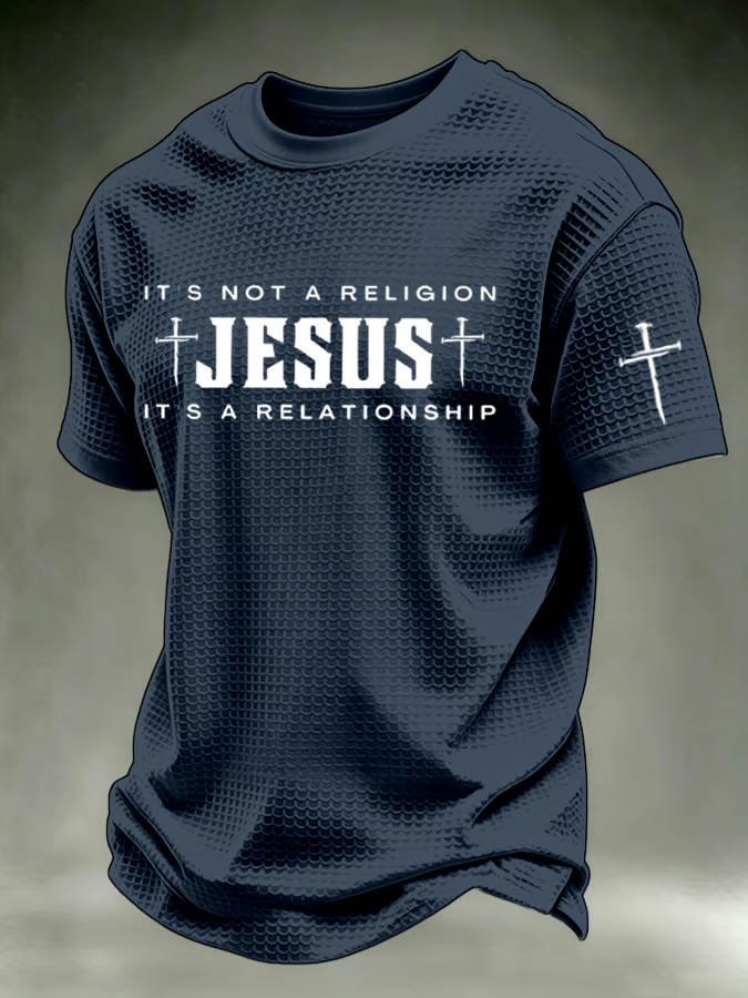 Men's IT'S NOT A RELIGION JESUS IT'S A RELATIONSHIP waffle knit T-shirts