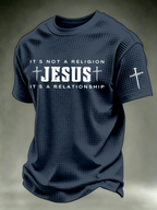 Men's IT'S NOT A RELIGION JESUS IT'S A RELATIONSHIP waffle knit T-shirts