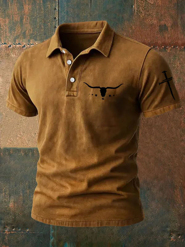 Men'S Western Cross Printed Polo Shirt
