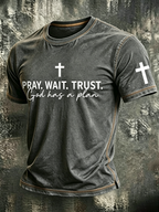 Faith Cross Slogan Commemorative Printed Round Neck T-Shirt
