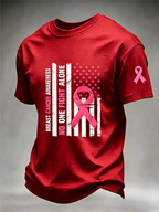 Men'S US Flag Breast Cancer Print T-Shirt