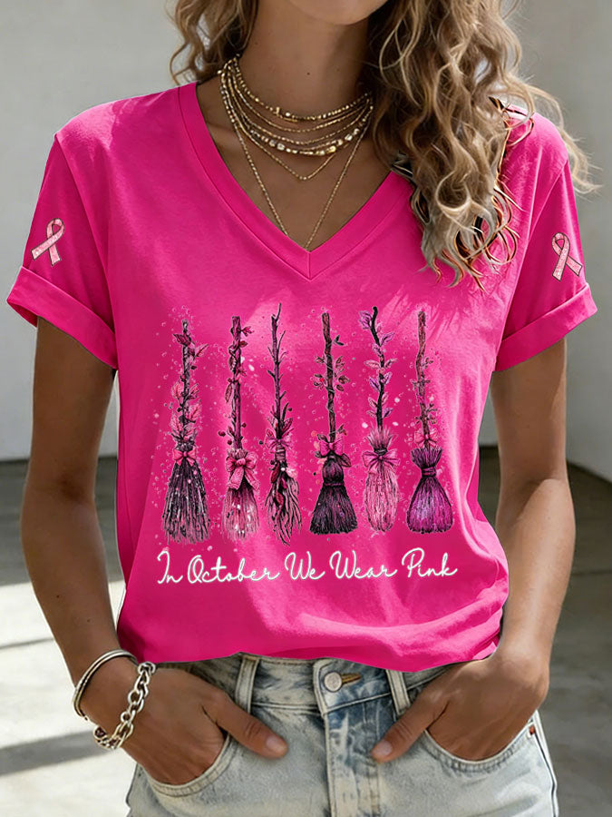 Women'S In October We Wear Pink Print Short-Sleeve T-Shirt