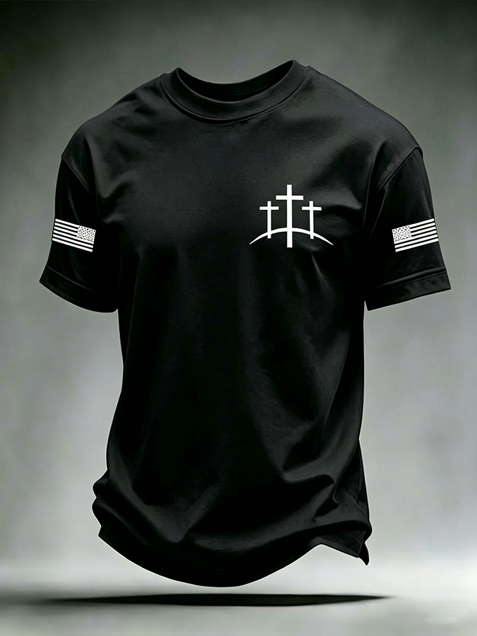 Men'S American Flag Cross Printed Short Sleeve T-Shirt