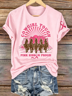 Pink Series Disease Health Awareness Public Welfare Printed Round Neck T-Shirt