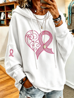 Women's Breast Cancer Awareness Love Embroidery Hooded Sweatshirt