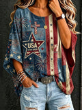 Women'S Independence Day Flag And Star Art Faith Print Crew Neck Loose T-Shirt