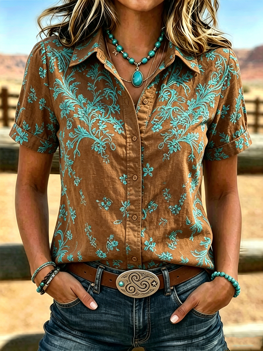 Women's Western-style Retro Print Shirt