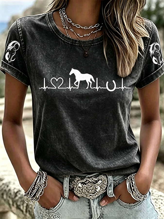 Women'S Western Style Animal Round Neck T-Shirt