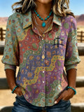 Western Style Cross Casual Bubble Sleeve Shirt