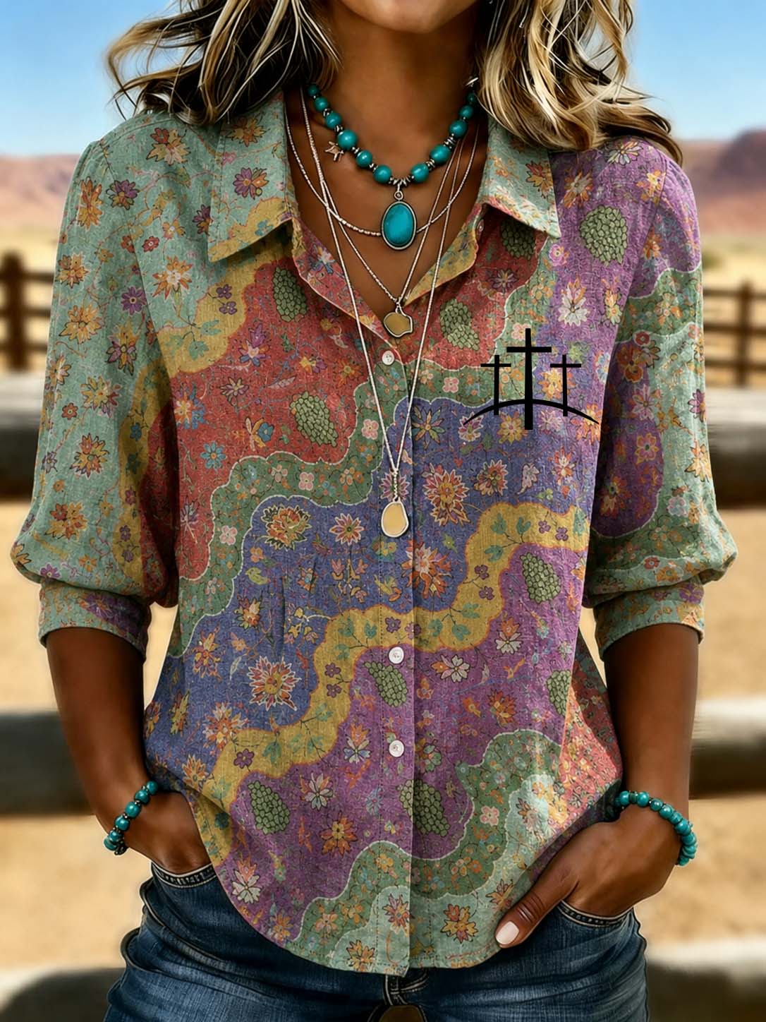 Western Style Cross Casual Bubble Sleeve Shirt