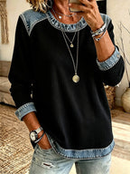 Women'S Casual Contrasting Color Waffle Top