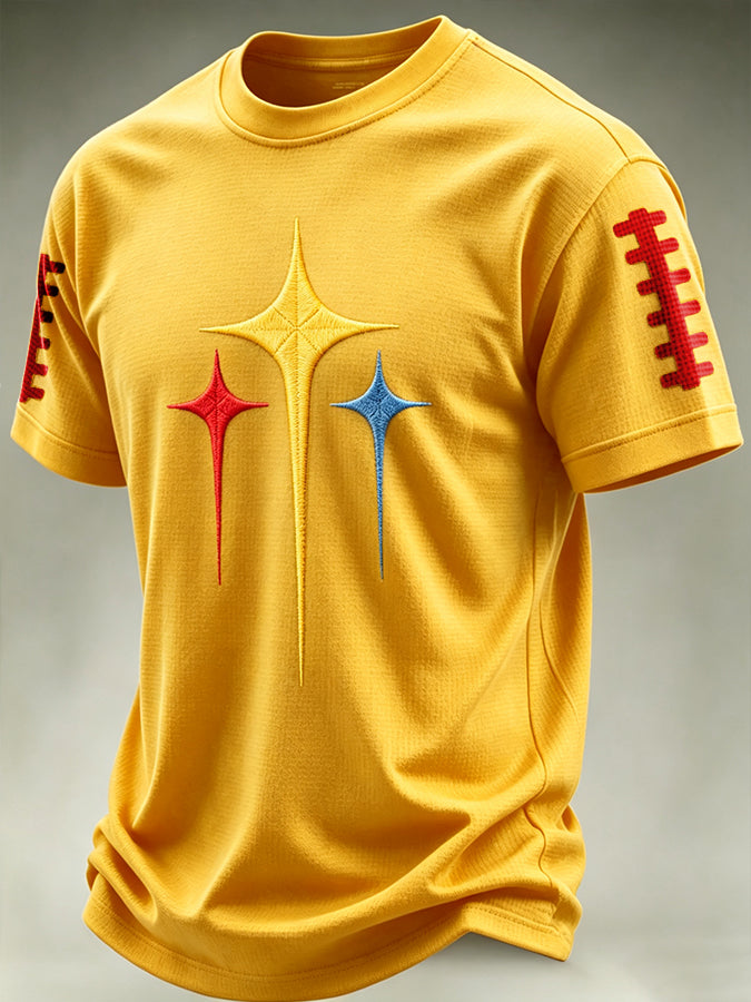 Men's Football Print Waffle Round Neck T-Shirt