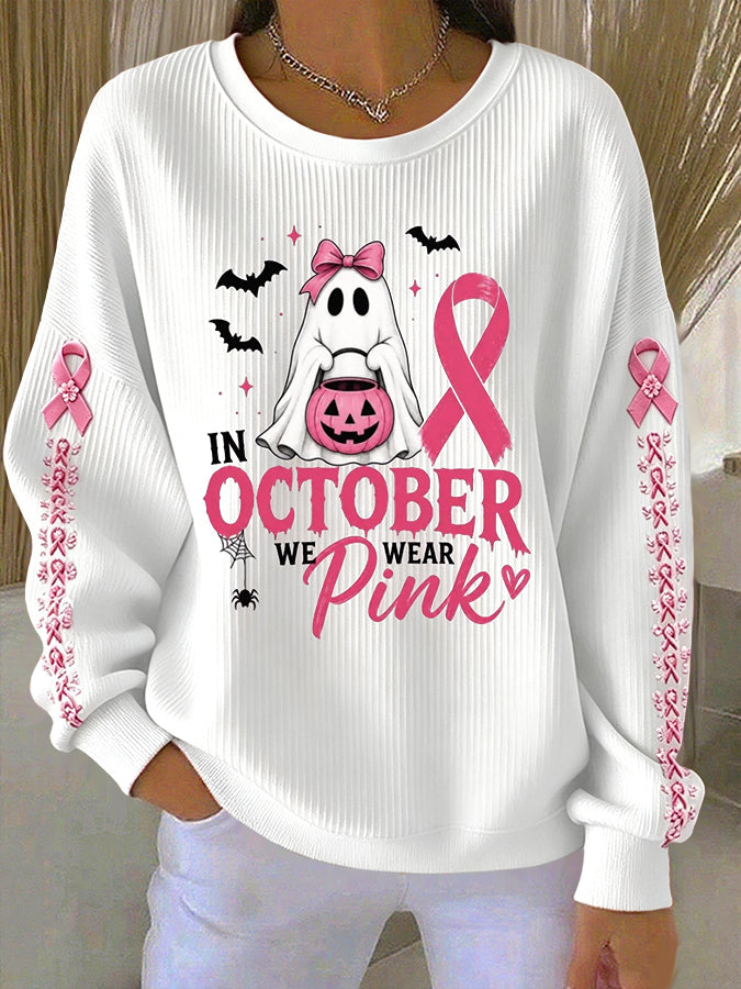 Women'S In October We Wear Pink Print Casual Sweatshirt