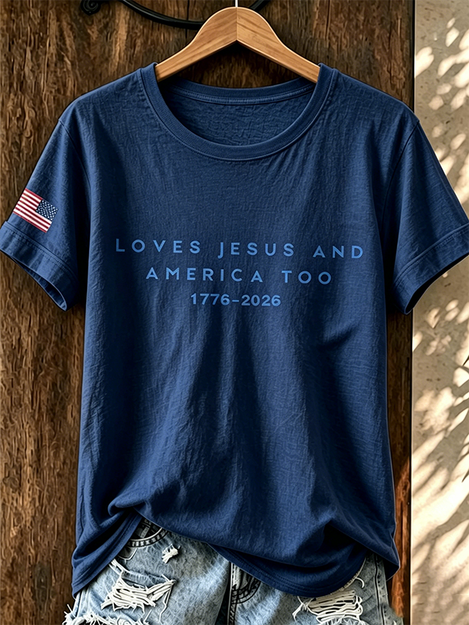 Women's Love for Jesus American Flag Cross Color Short Sleeved T-Shirt
