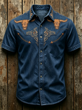 Western Style Ethnic Floral Pattern Printed Lapel Top