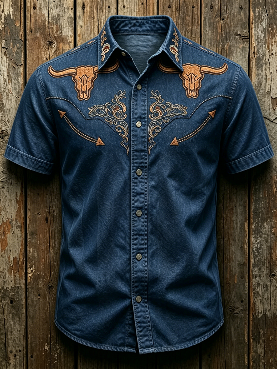Western Style Ethnic Floral Pattern Printed Lapel Top