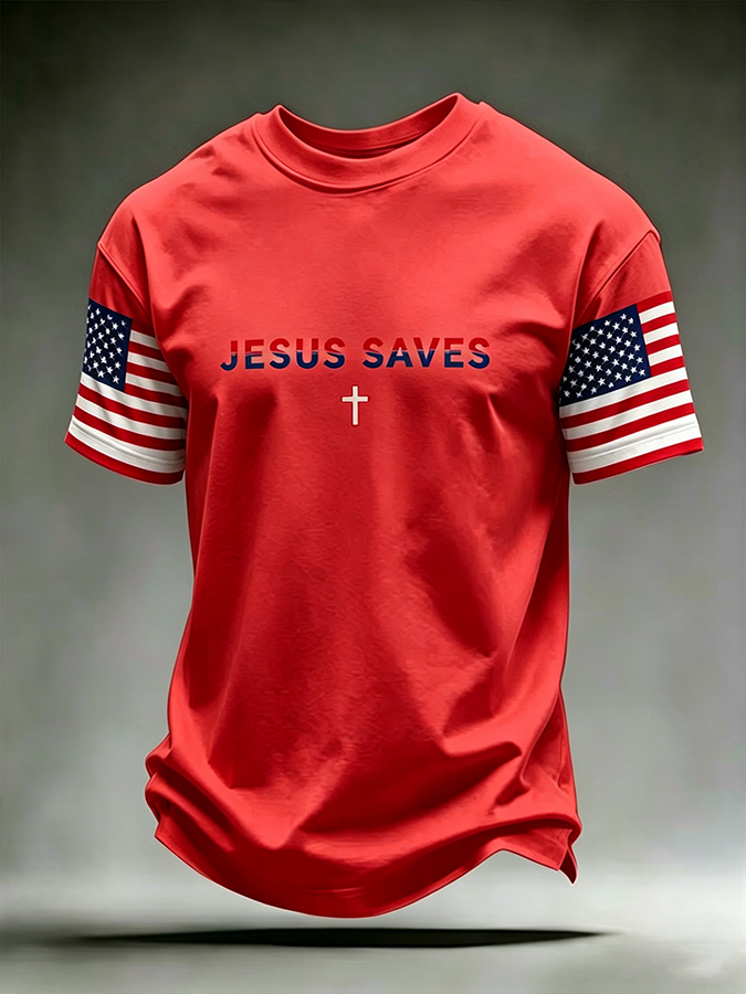Men'S American Flag Cross Printed Short Sleeve T-Shirt