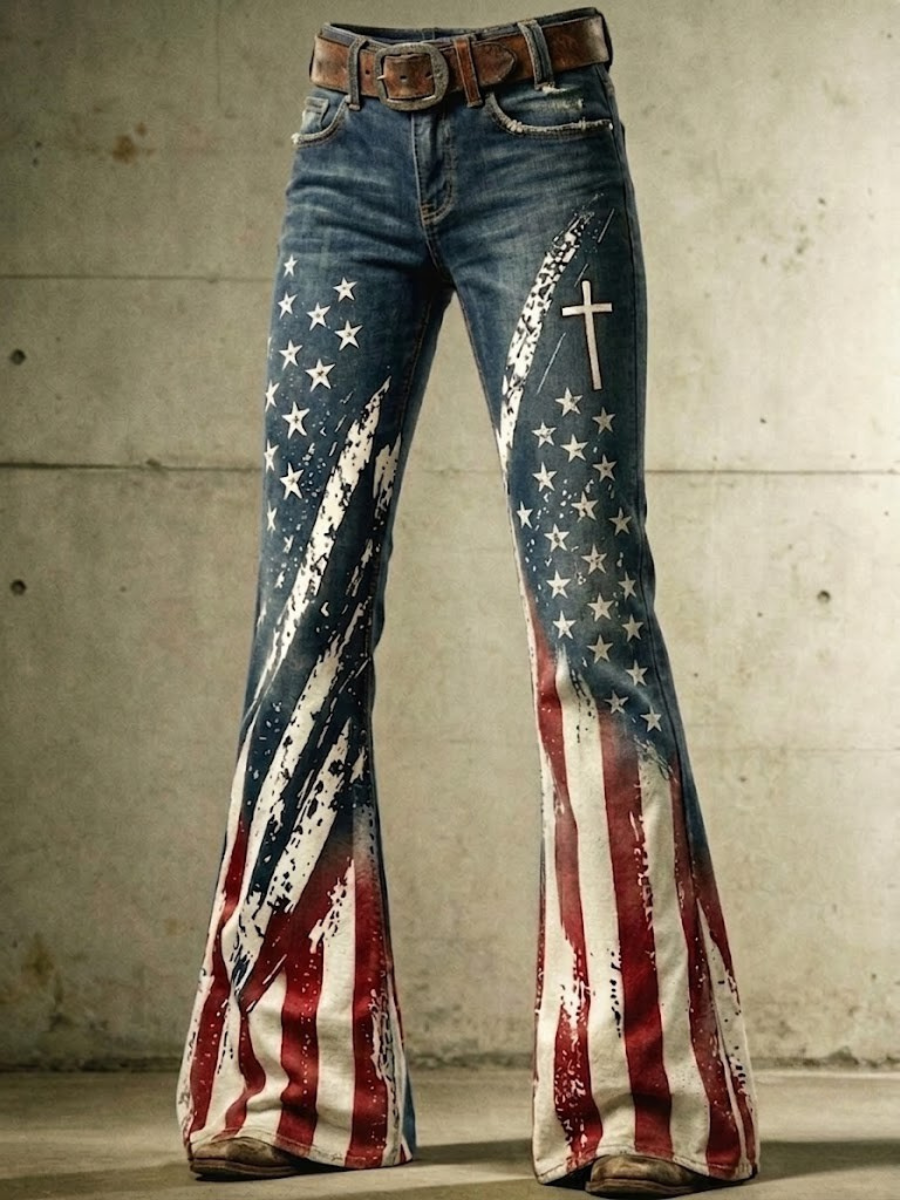 Women's 250th Anniversary Hot Diamond Printed Casual Jeans