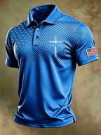 Men'S National Flag And Cross Print Casual Polo Shirt