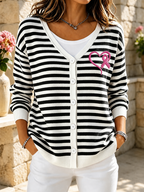 Women's Casual Striped V-Neck Cardigan