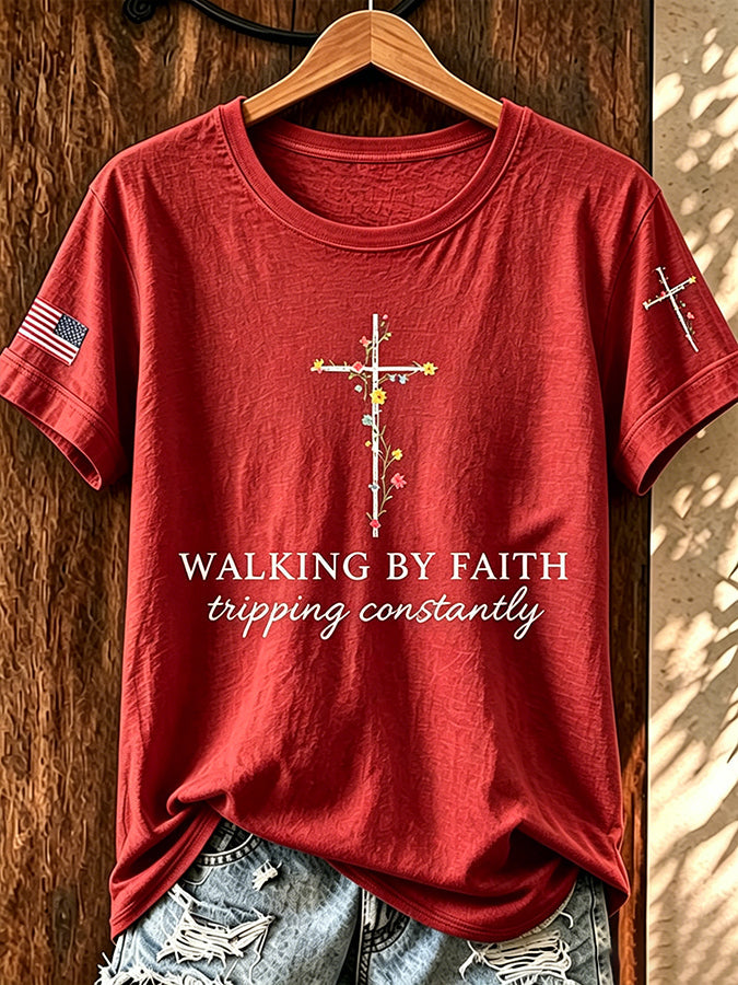 Women'S Walking By Faith Tripping Constantly Print Casual Top