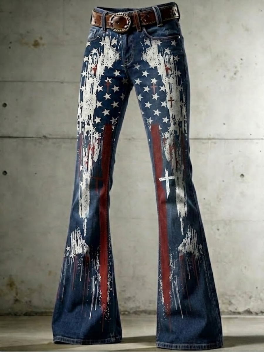 Women's 250th Anniversary Hot Diamond Printed Casual Jeans