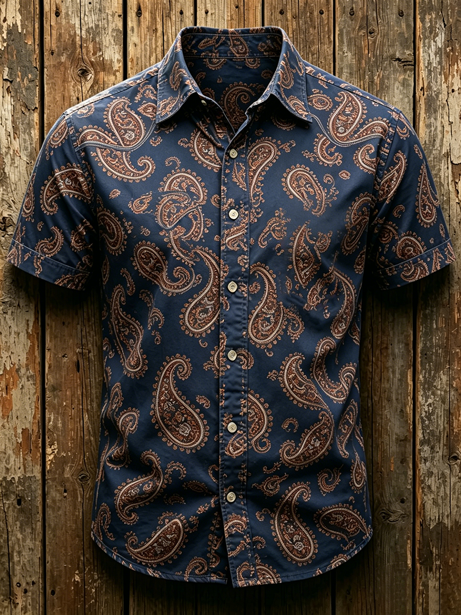 Western Style Ethnic Paisley Pattern Printed Lapel Top