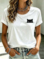 Women'S Cat Printed Casual T-Shirt