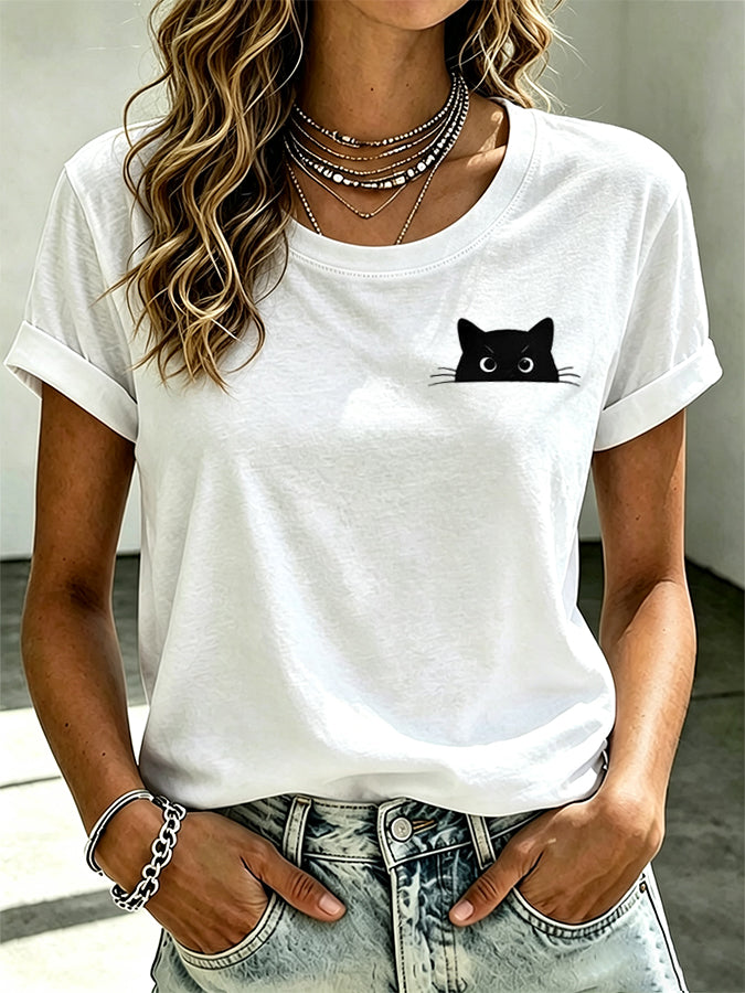 Women'S Cat Printed Casual T-Shirt