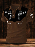 Men'S Western Cross Flower Printed Polo Shirt