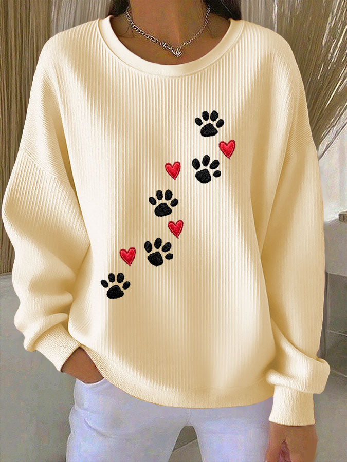 Women's Paw Print Casual Knitted Sweatshirt