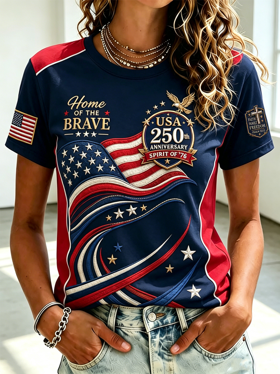 Women's Casual American 250th Anniversary Commemorative Pattern T-shirt
