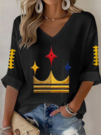 Women'S Football Print Waffle  Top
