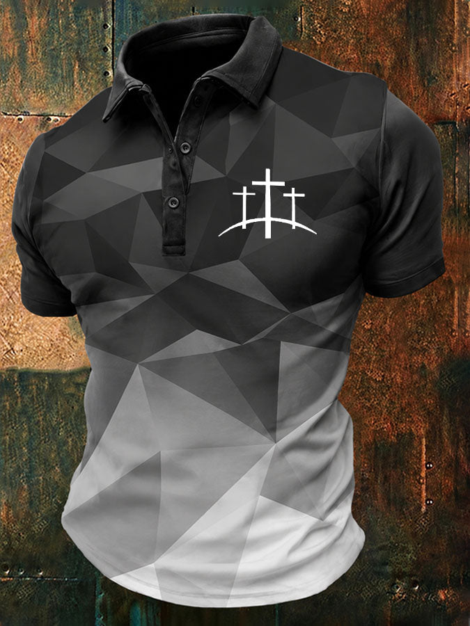 Men's Faith Cross Printed Casual Polo Shirt