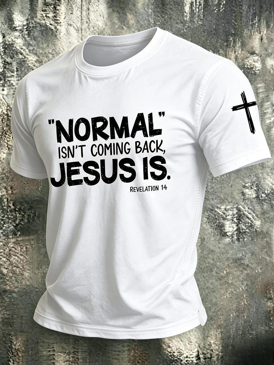 Religious Belief Cross Washed Retro Printed Round Neck T-Shirt