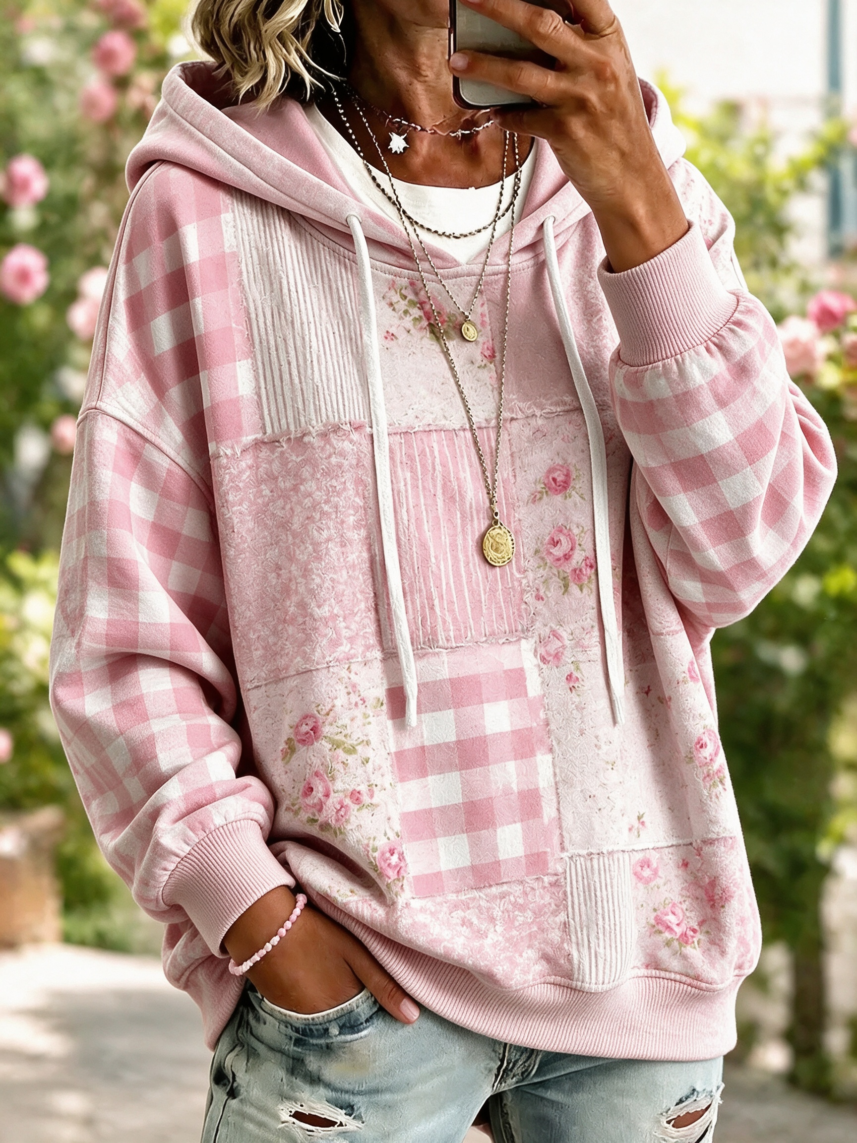 Women's Geometric Art Flower Hoodie