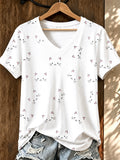 Women'S Cat Printed V-Neck T-Shirt
