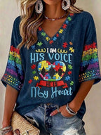 Women'S Casual Autism Awareness  Print T-Shirt