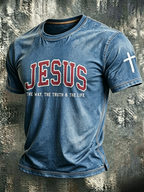 Jesus Cross Faith Commemorative Printed Round Neck T-Shirt